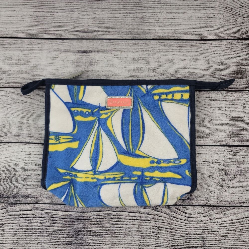 Lilly Pulitzer Sailboat Zipper Pouch Makeup Bag Blue White